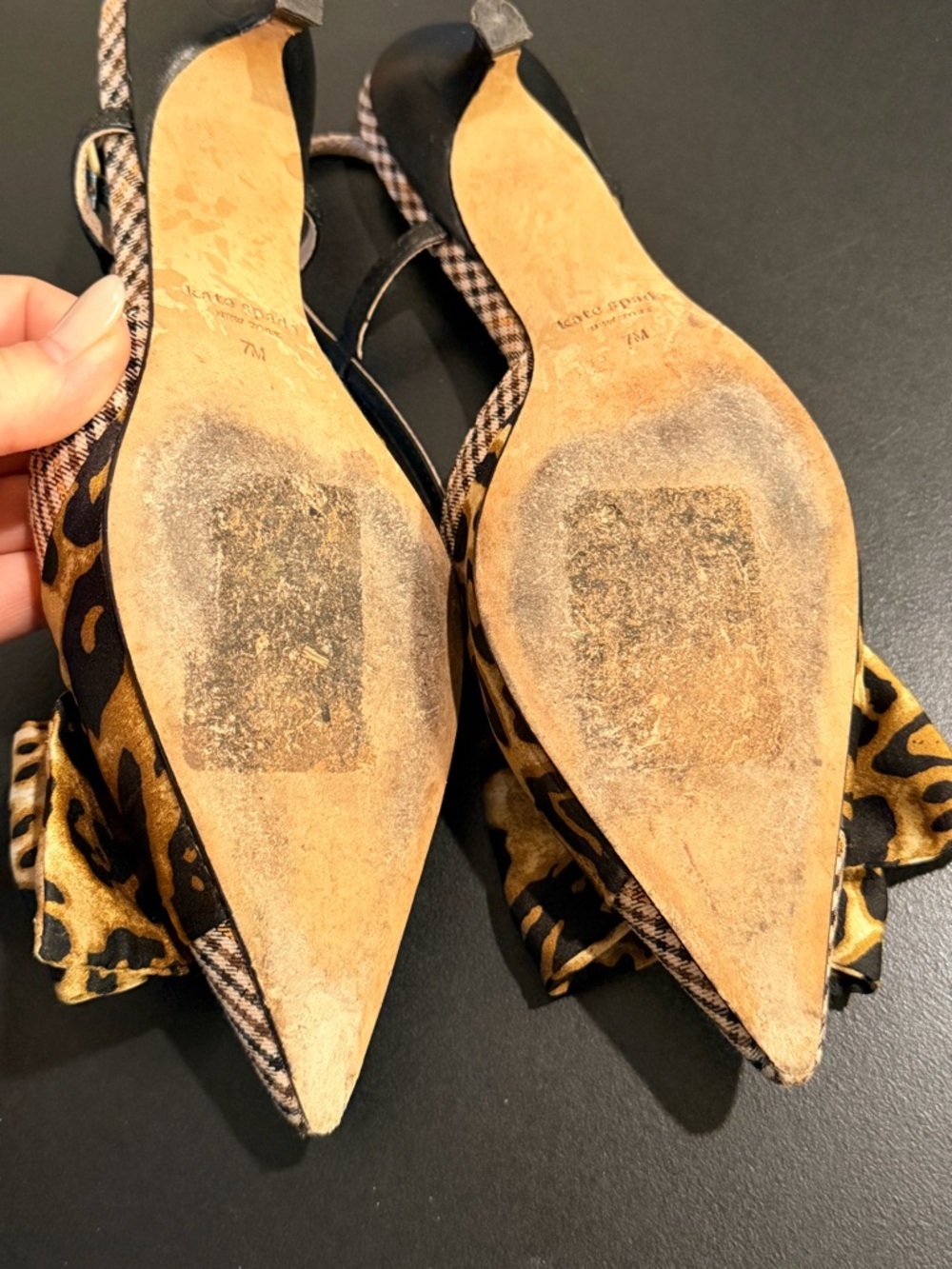 Kate Spade Daxton kitten heel houndstooth leopard pumps, slingback pointy toe 7 - Picture 8 of 11